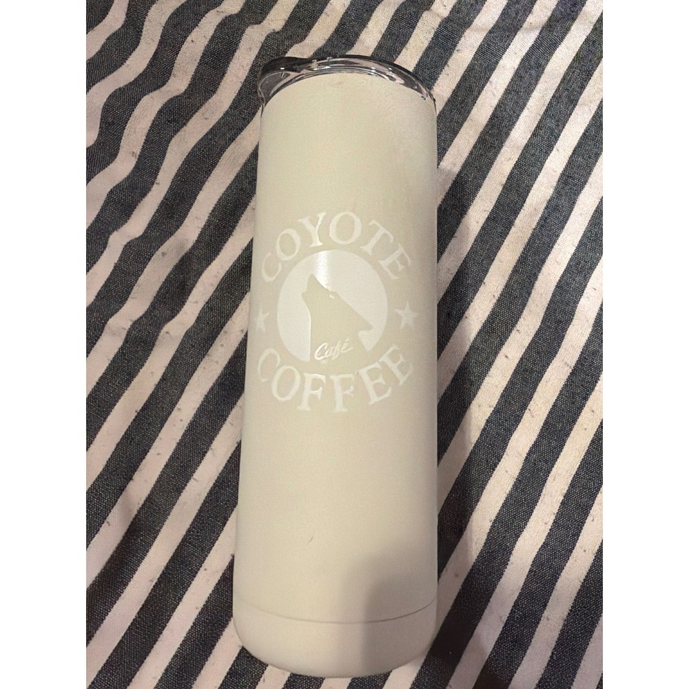 Maars Coyote Coffee Skinny Tumbler 20oz Matte Cream Stainless Steel Travel Mug